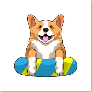 Welsh Corgi at Swimming with Swimming board Posters and Art